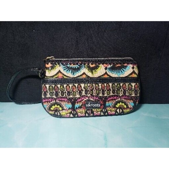 Sakroots Artist Circle Wristlet Clutch Neon One Word Peace Purse Bag GUC - Picture 1 of 7